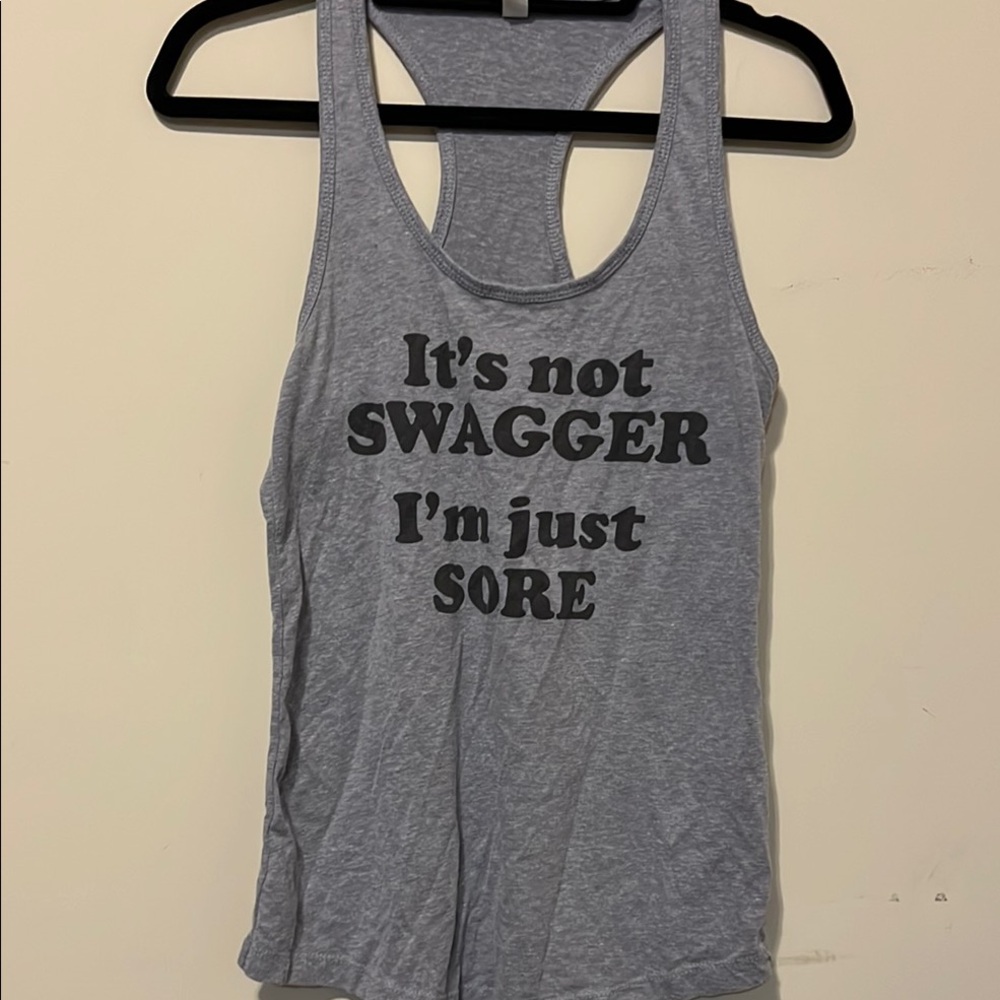 EUC Next Level Apparel Gray Racerback Tank Top with Bold Black Text Size LG